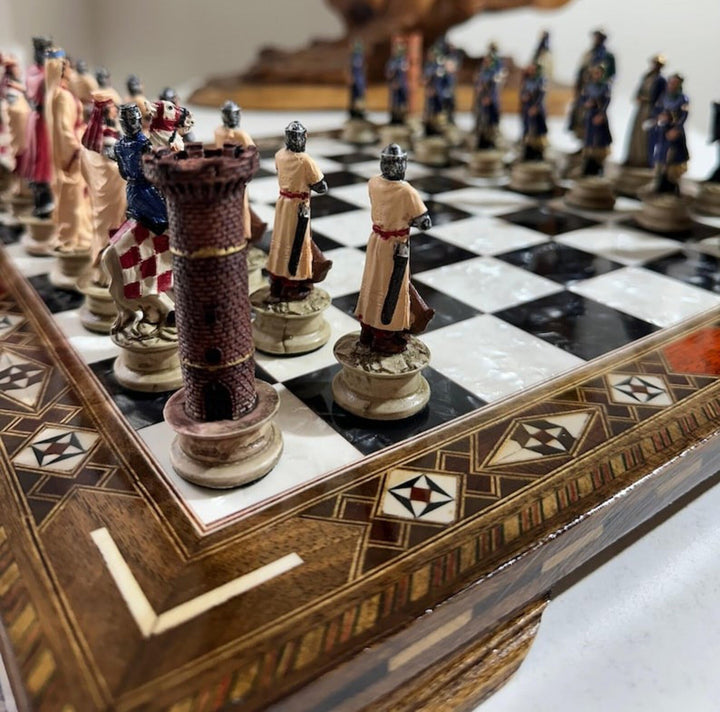 Luxury Chess Sets for Adults Historical Crusaders Hand Painted Chess Pieces Hand Carved Inlaid Solid Wooden Chess Board Image 4