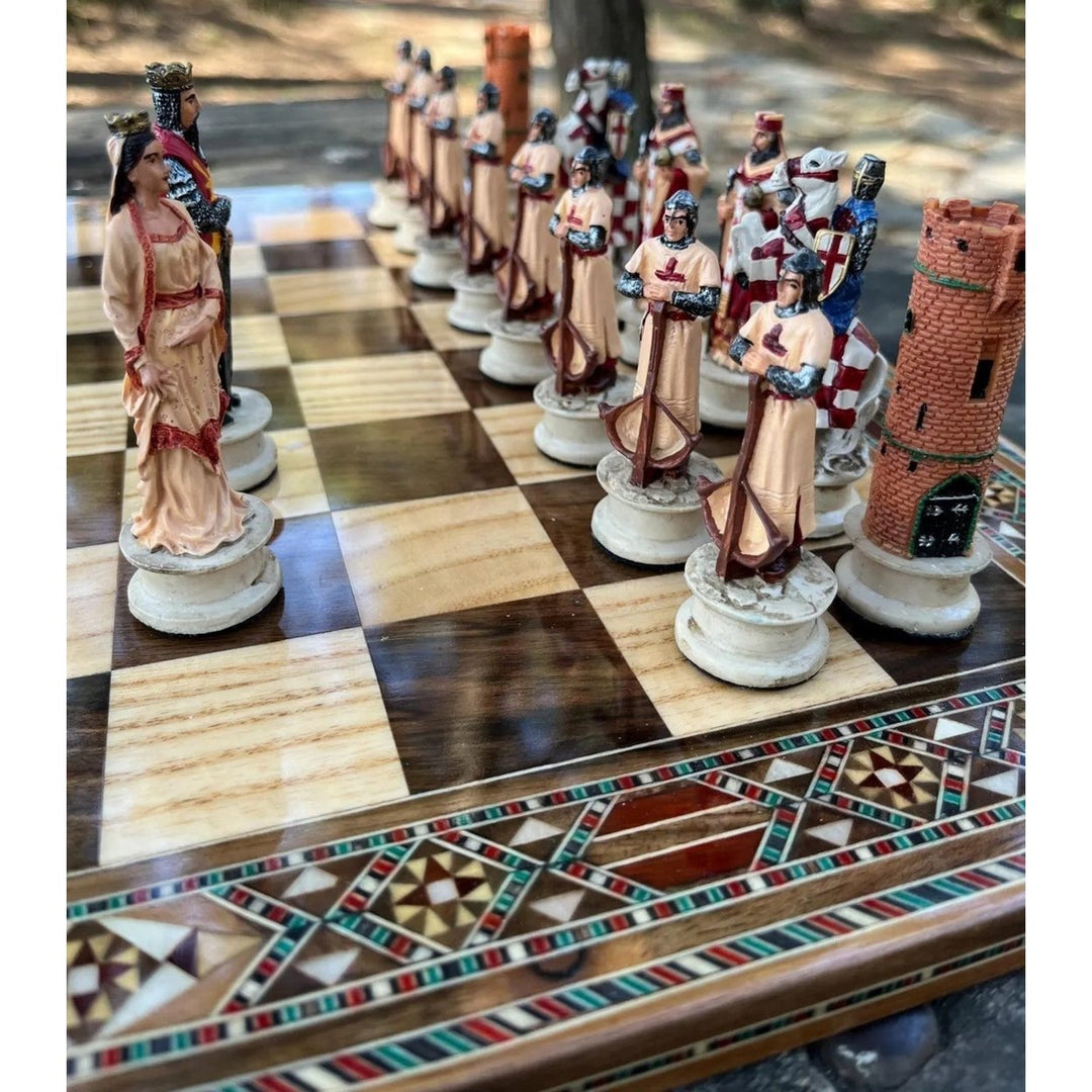 Luxury Chess Sets for Adults Historical Crusaders Hand Painted Chess Pieces Hand Carved Inlaid Solid Wooden Chess Board Image 8