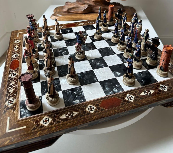 Luxury Chess Sets for Adults Historical Crusaders Hand Painted Chess Pieces Hand Carved Inlaid Solid Wooden Chess Board Image 4