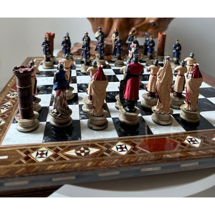 Luxury Chess Sets for Adults Historical Crusaders Hand Painted Chess Pieces Hand Carved Inlaid Solid Wooden Chess Board Image 6