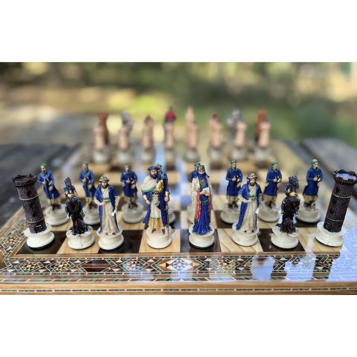 Luxury Chess Sets for Adults Historical Crusaders Hand Painted Chess Pieces Hand Carved Inlaid Solid Wooden Chess Board Image 9