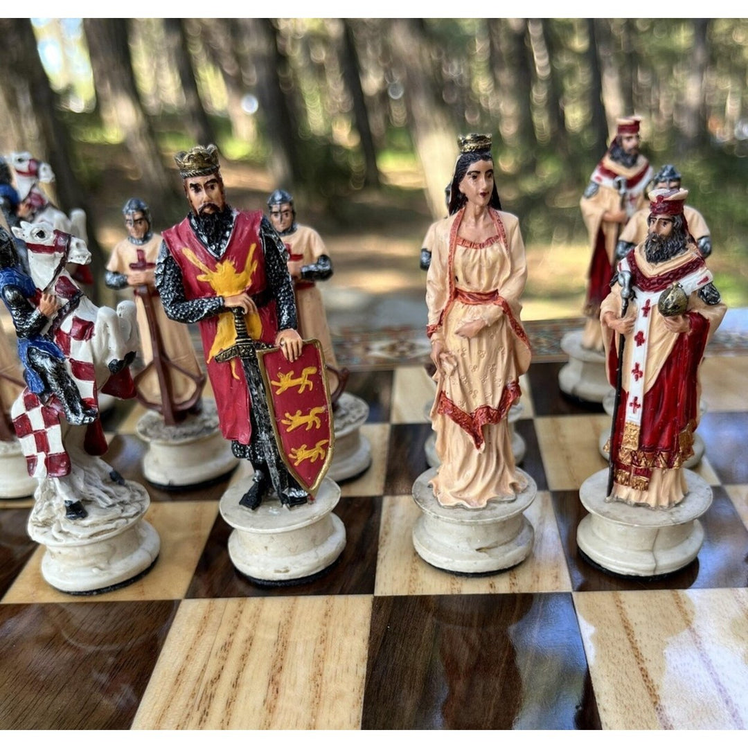 Luxury Chess Sets for Adults Historical Crusaders Hand Painted Chess Pieces Hand Carved Inlaid Solid Wooden Chess Board Image 10