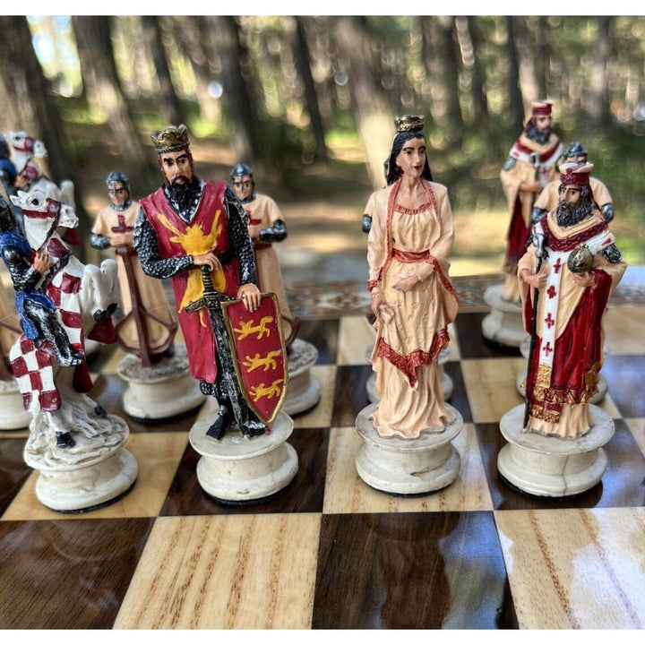 Luxury Chess Sets for Adults Historical Crusaders Hand Painted Chess Pieces Hand Carved Inlaid Solid Wooden Chess Board Image 10