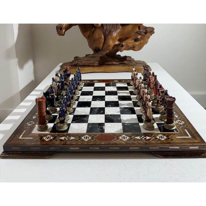 Luxury Chess Sets for Adults Historical Crusaders Hand Painted Chess Pieces Hand Carved Inlaid Solid Wooden Chess Board Image 7