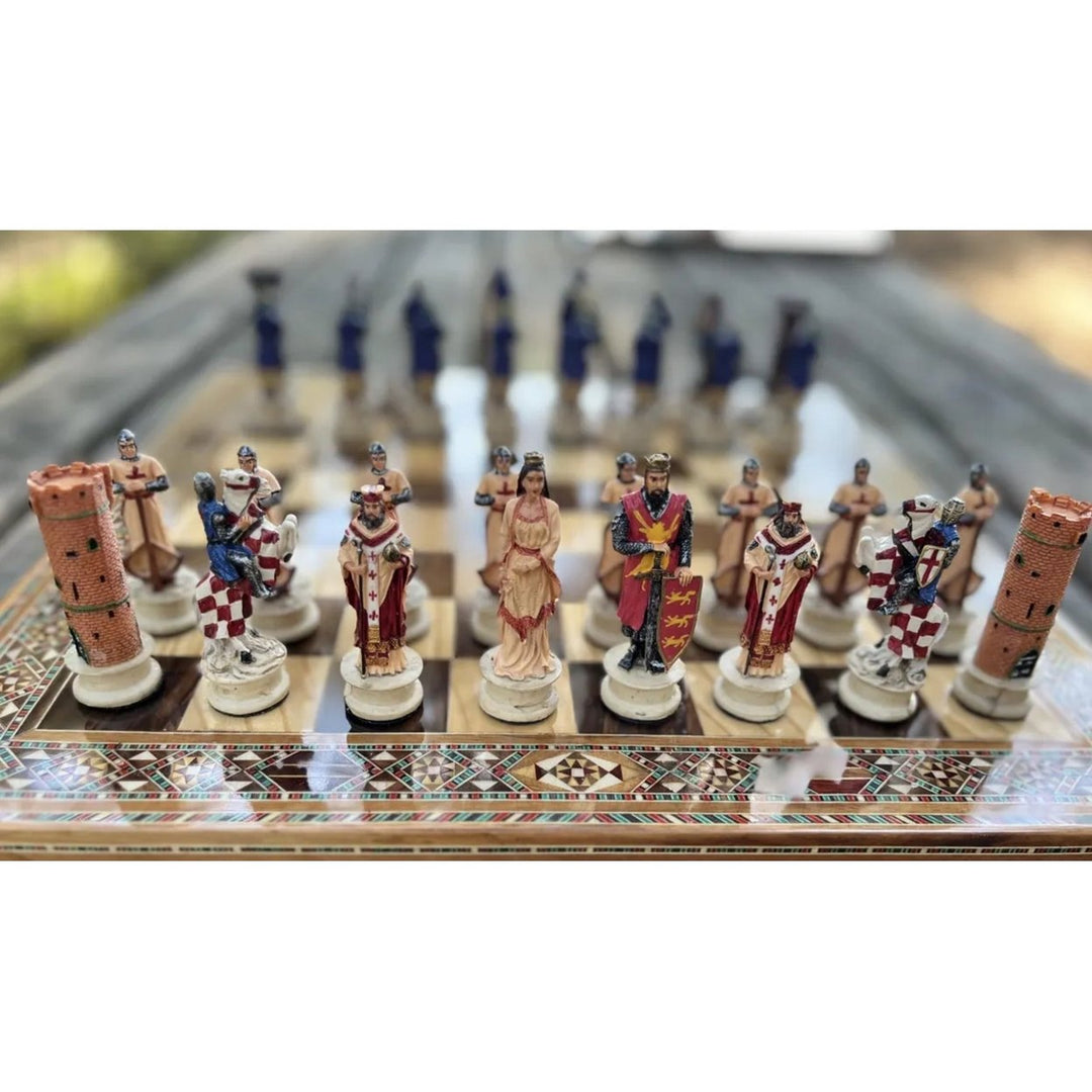 Luxury Chess Sets for Adults Historical Crusaders Hand Painted Chess Pieces Hand Carved Inlaid Solid Wooden Chess Board Image 12