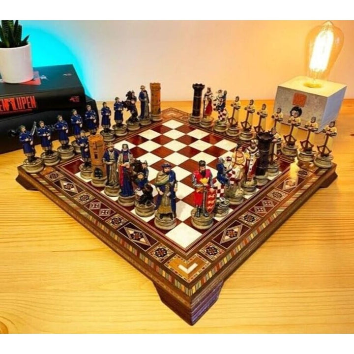 Luxury Chess Sets for Adults Historical Crusaders Hand Painted Chess Pieces Hand Carved Inlaid Solid Wooden Chess Board Image 1