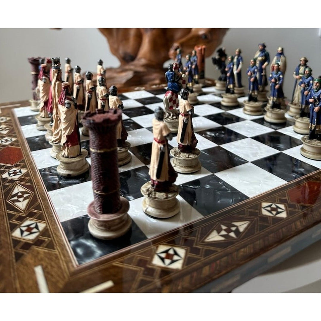 Luxury Chess Sets for Adults Historical Crusaders Hand Painted Chess Pieces Hand Carved Inlaid Solid Wooden Chess Board Image 8