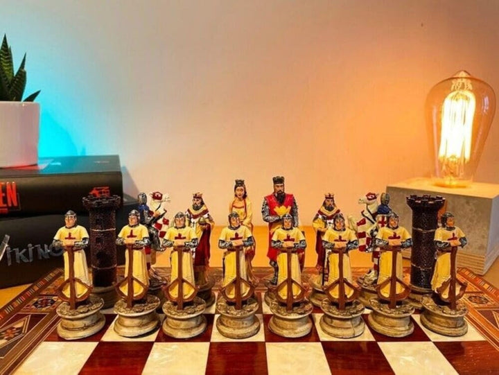 Luxury Chess Sets for Adults Historical Crusaders Hand Painted Chess Pieces Hand Carved Inlaid Solid Wooden Chess Board Image 4