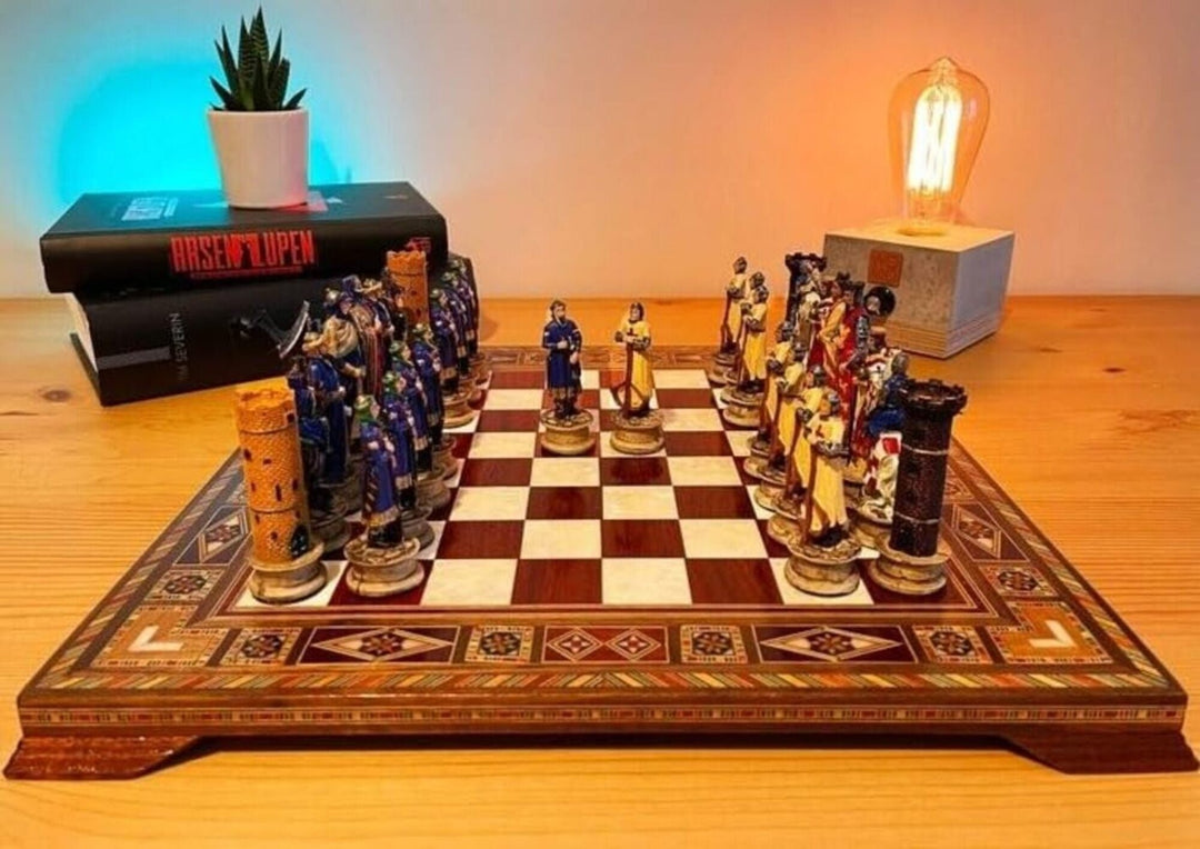 Luxury Chess Sets for Adults Historical Crusaders Hand Painted Chess Pieces Hand Carved Inlaid Solid Wooden Chess Board Image 6