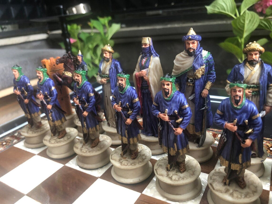 Luxury Chess Sets for Adults Historical Crusaders Hand Painted Chessmen Hand Carved Inlaid Solid Wooden Chess Board Image 4