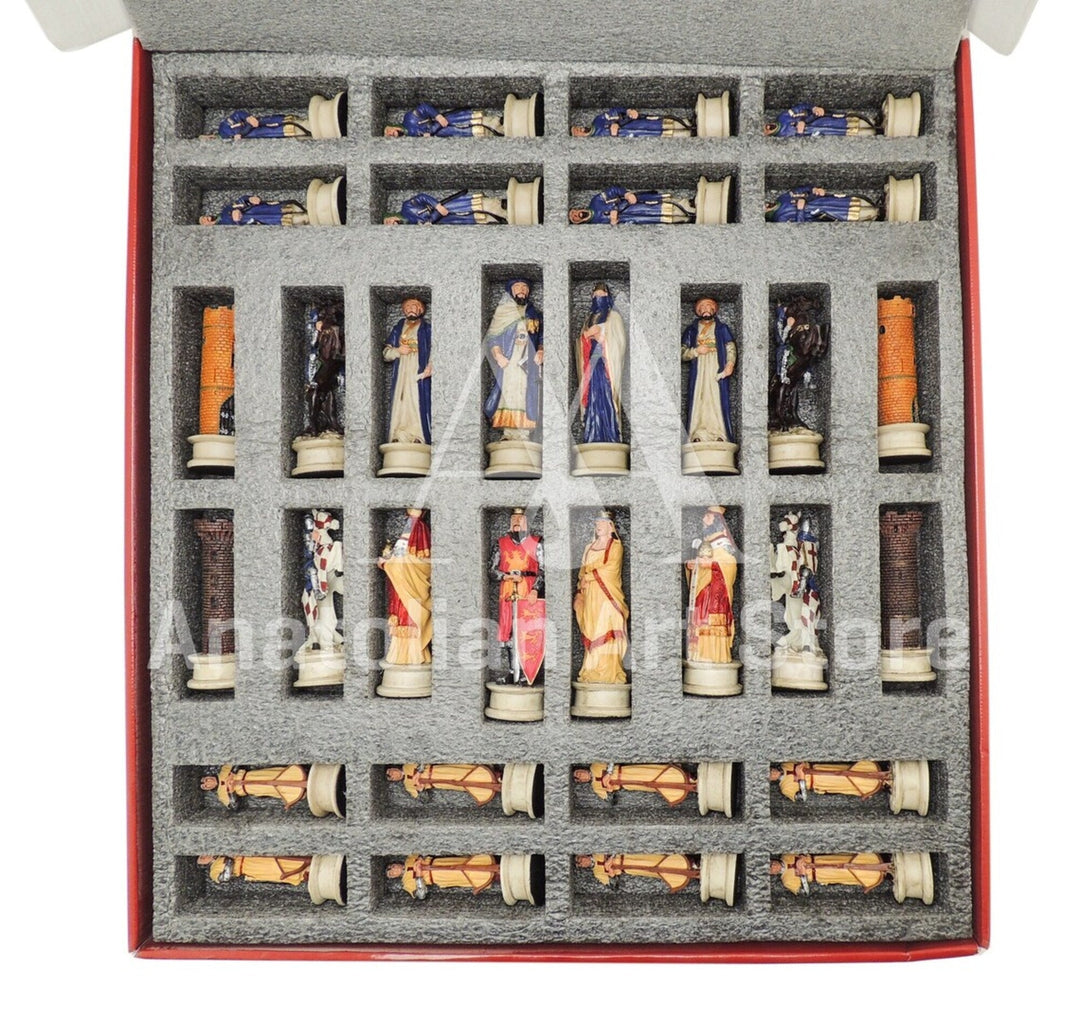 Luxury Chess Sets for Adults Historical Crusaders Hand Painted Chessmen Hand Carved Inlaid Solid Wooden Chess Board Image 4