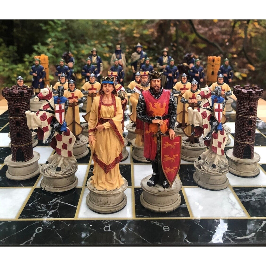 Luxury Historical Chess Sets for Adults Handmade Arabs Crusaders Chess Pieces Hand Carved Marble Wooden Chess Board Image 1