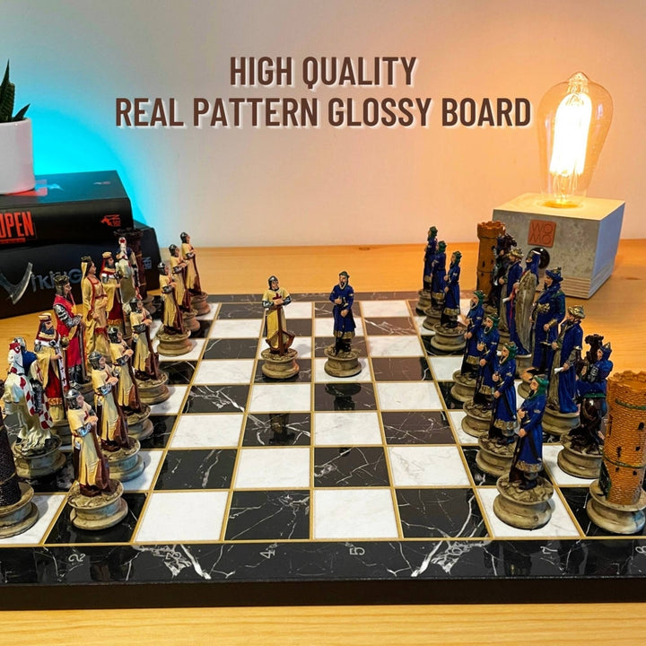 Luxury Historical Chess Sets for Adults Handmade Arabs Crusaders Chess Pieces Hand Carved Marble Wooden Chess Board Image 4