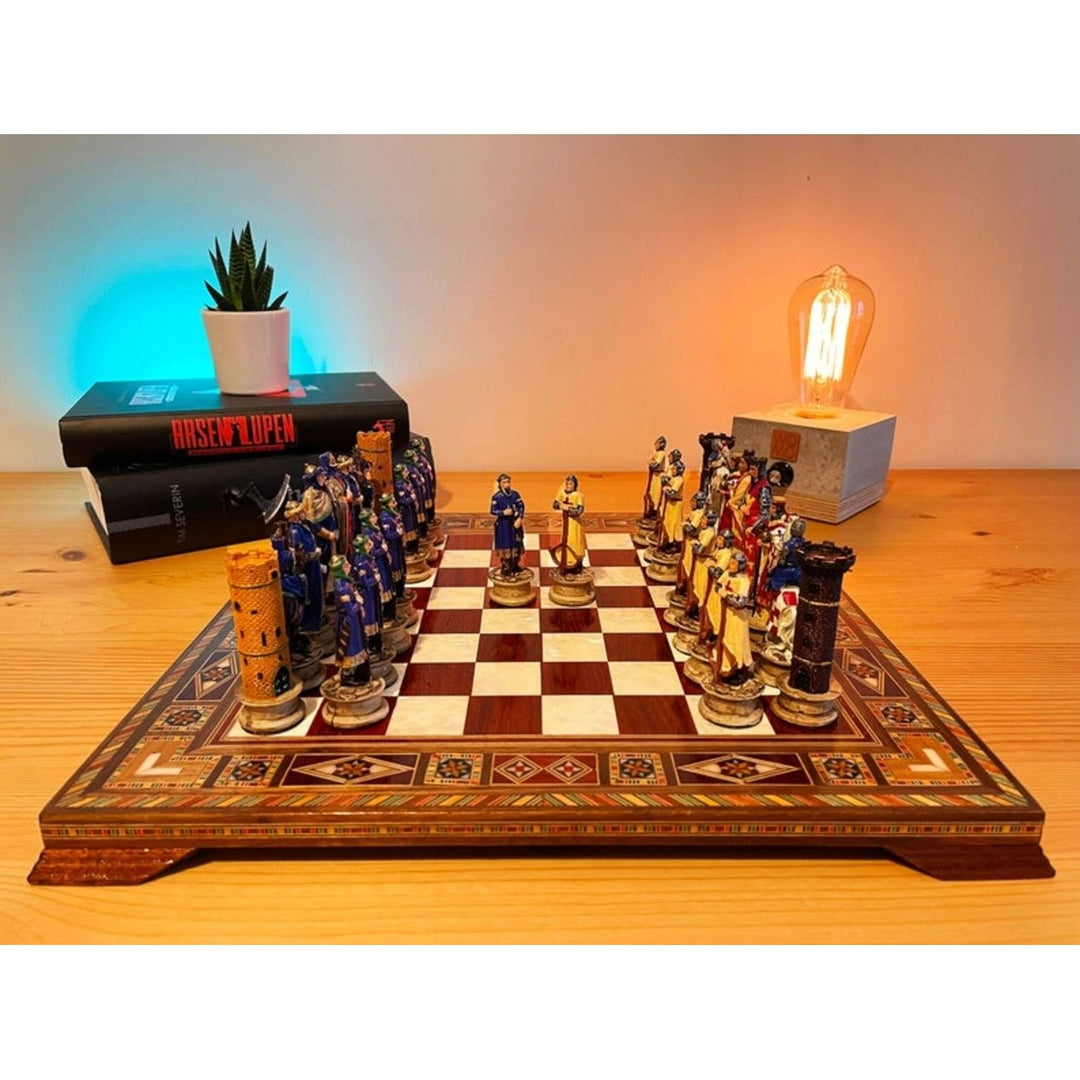 Luxury Chess Sets for Adults Historical Crusaders Hand Painted Chess Pieces Hand Carved Inlaid Solid Wooden Chess Board Image 10