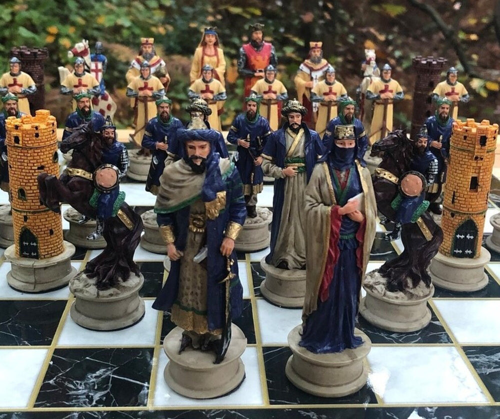 Luxury Historical Chess Sets for Adults Handmade Arabs Crusaders Chess Pieces Hand Carved Marble Wooden Chess Board Image 2