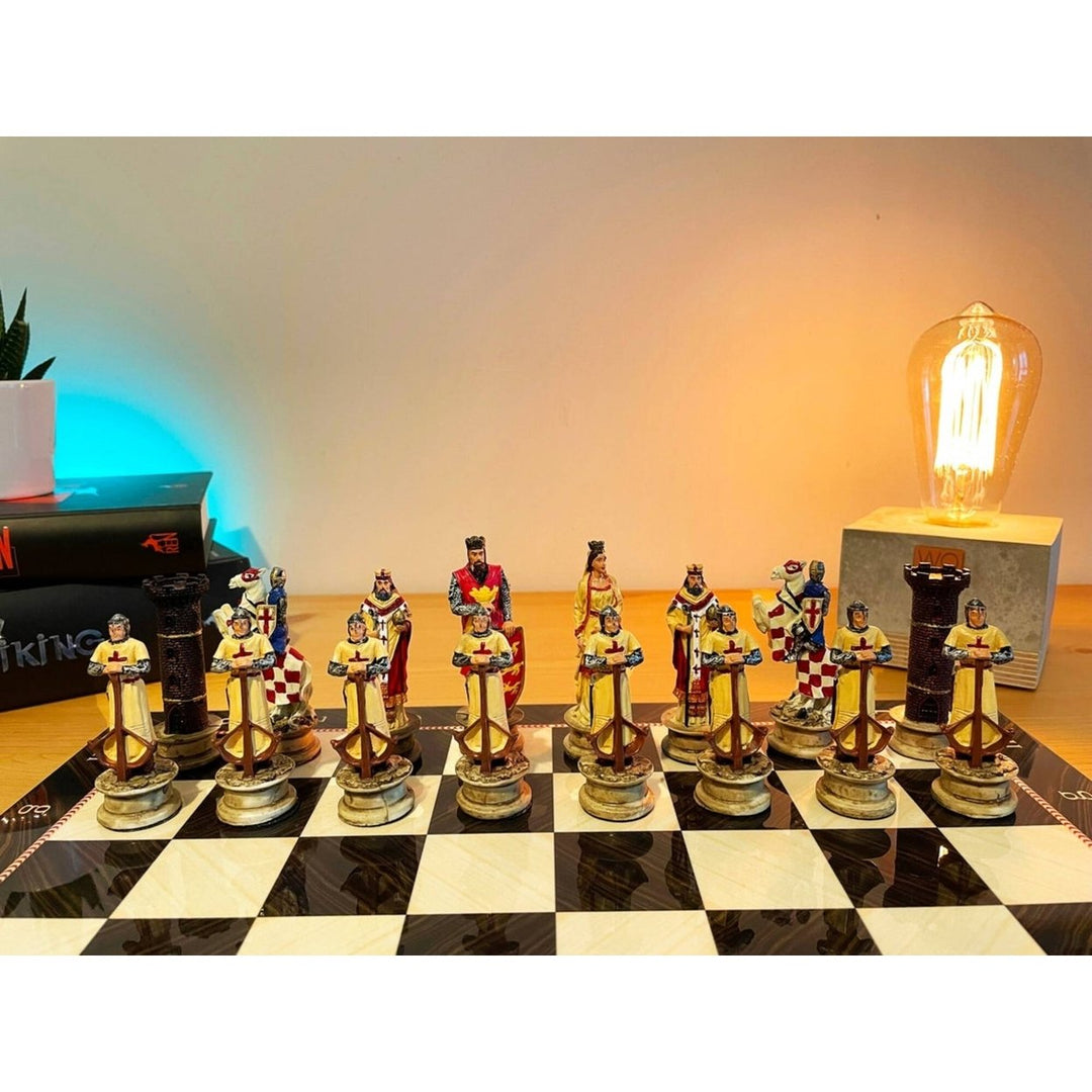 Luxury Historical Chess Sets for Adults Handmade Arabs Crusaders Chess Pieces Hand Carved Marble Wooden Chess Board Image 7