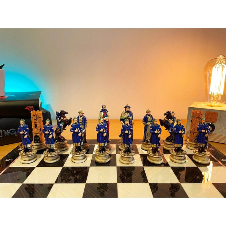 Luxury Historical Chess Sets for Adults Handmade Arabs Crusaders Chess Pieces Hand Carved Marble Wooden Chess Board Image 8