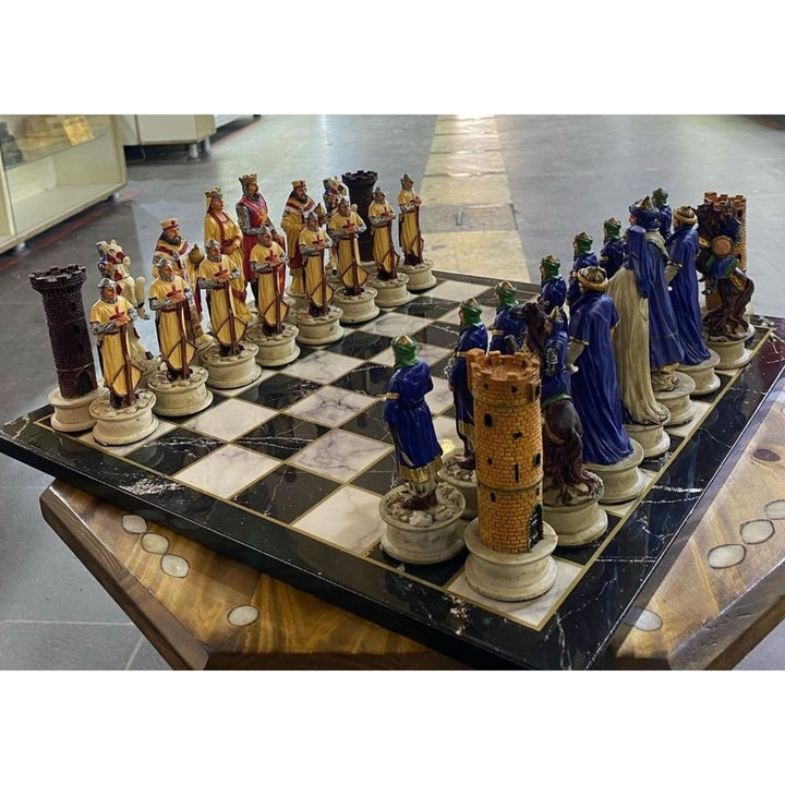 Luxury Historical Chess Sets for Adults Handmade Crusaders Chess Pieces Hand Carved Marble Wooden Chess Board Gifts Image 1