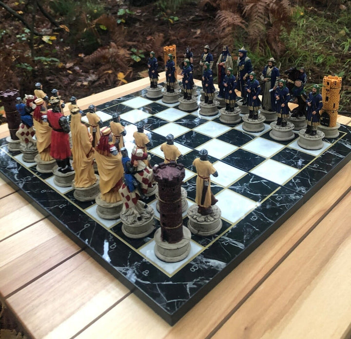 Luxury Historical Chess Sets for Adults Handmade Arabs Crusaders Chess Pieces Hand Carved Marble Wooden Chess Board Image 3