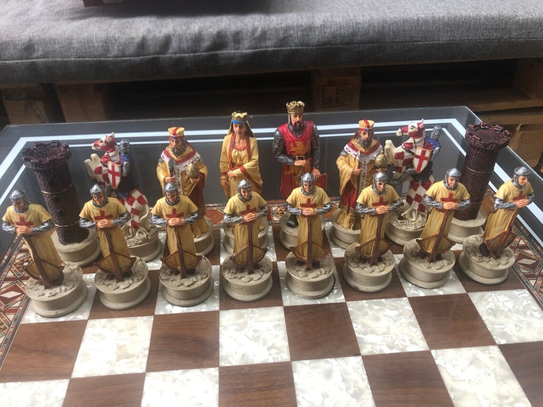 Luxury Chess Sets for Adults Historical Crusaders Hand Painted Chessmen Hand Carved Inlaid Solid Wooden Chess Board Image 9