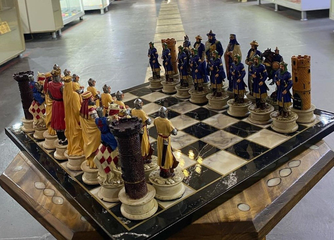 Luxury Historical Chess Sets for Adults Handmade Crusaders Chess Pieces Hand Carved Marble Wooden Chess Board Gifts Image 2