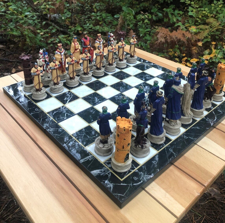 Luxury Historical Chess Sets for Adults Handmade Arabs Crusaders Chess Pieces Hand Carved Marble Wooden Chess Board Image 4