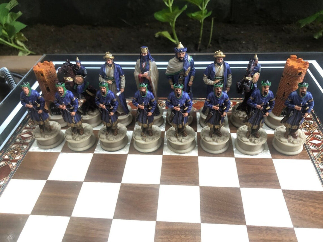 Luxury Chess Sets for Adults Historical Crusaders Hand Painted Chessmen Hand Carved Inlaid Solid Wooden Chess Board Image 10