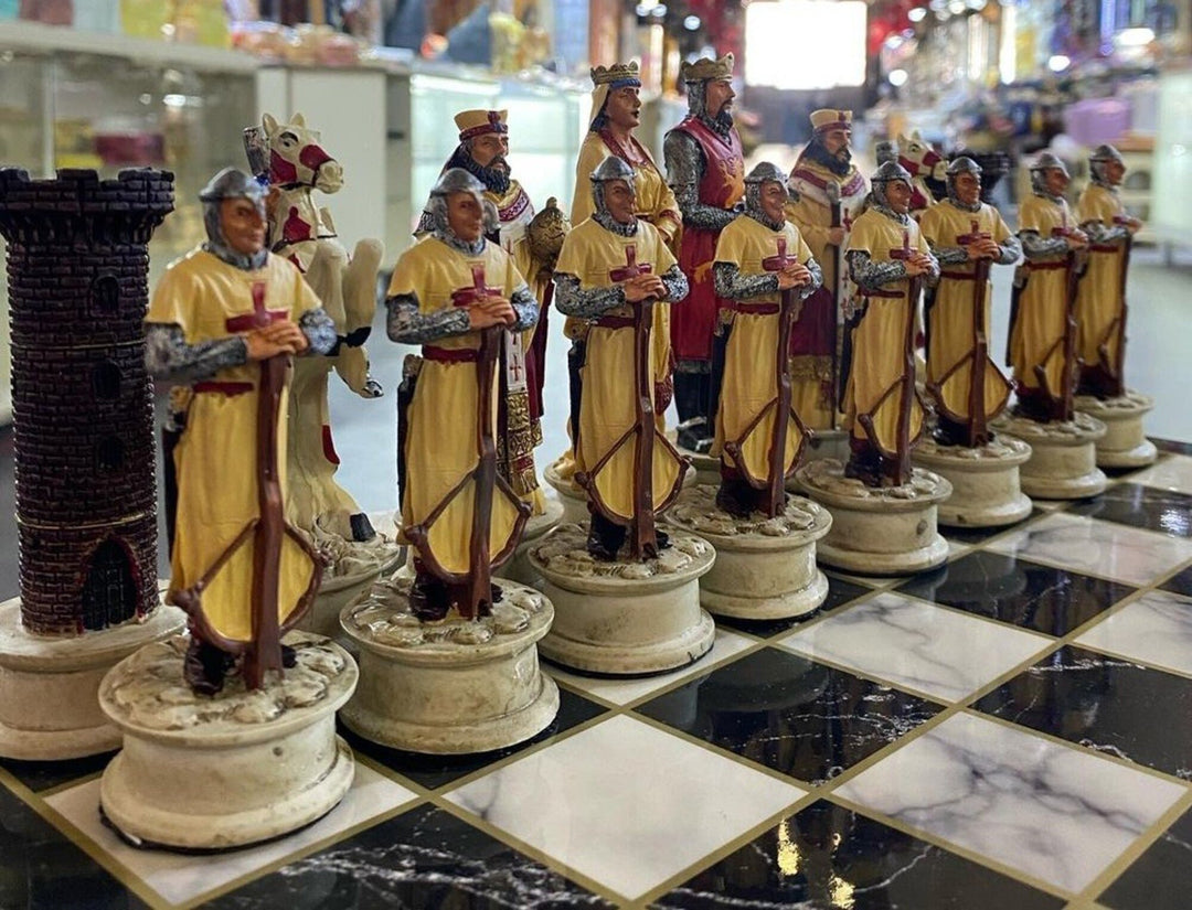 Luxury Historical Chess Sets for Adults Handmade Crusaders Chess Pieces Hand Carved Marble Wooden Chess Board Gifts Image 3