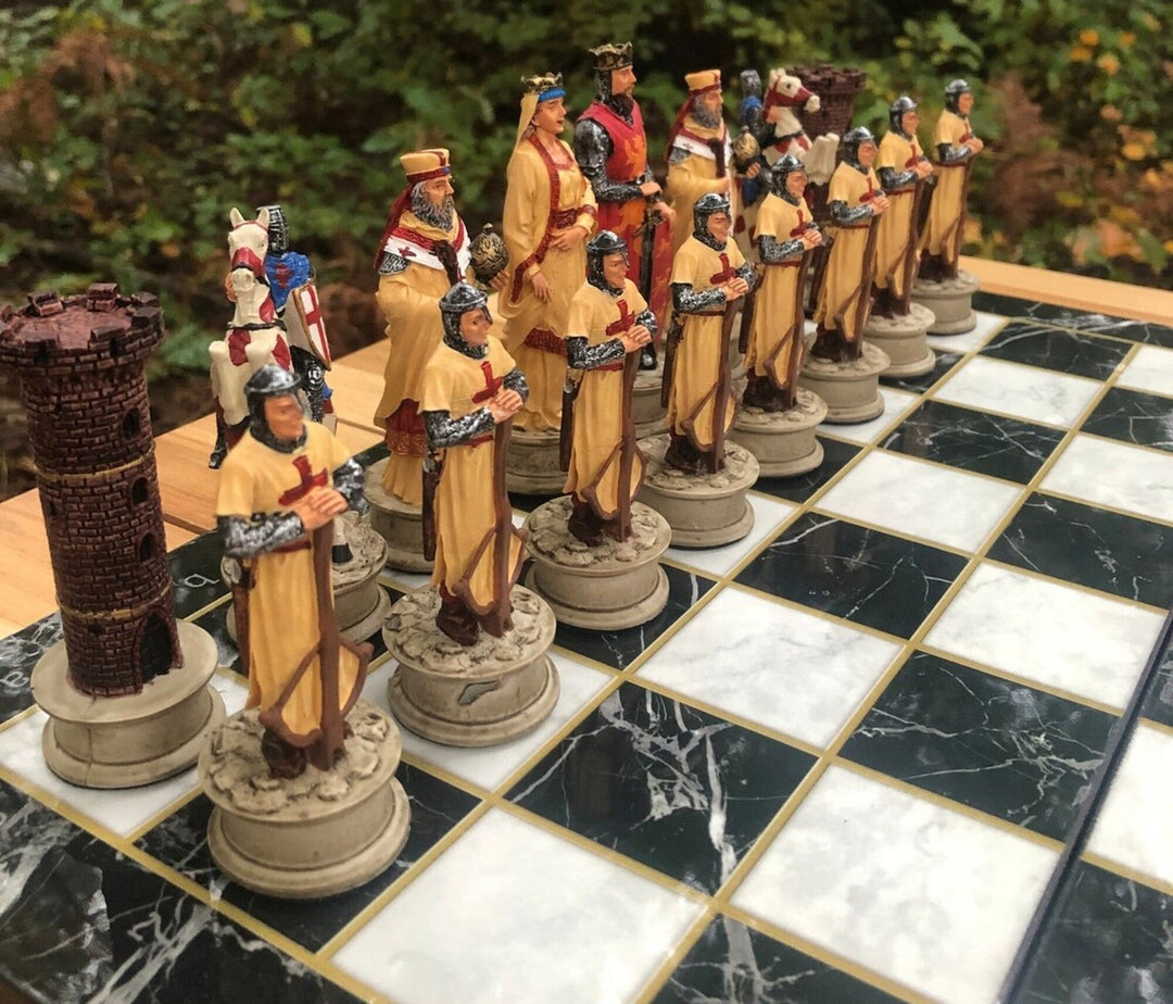 Luxury Historical Chess Sets for Adults Handmade Arabs Crusaders Chess Pieces Hand Carved Marble Wooden Chess Board Image 4