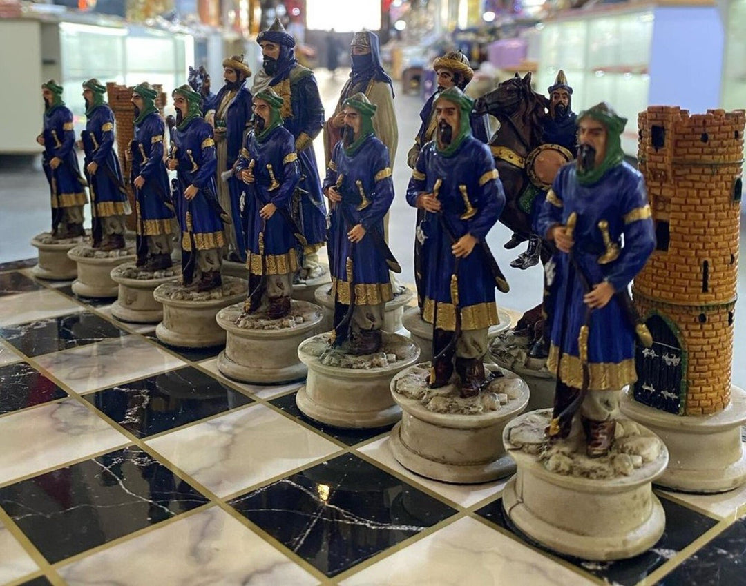 Luxury Historical Chess Sets for Adults Handmade Crusaders Chess Pieces Hand Carved Marble Wooden Chess Board Gifts Image 4