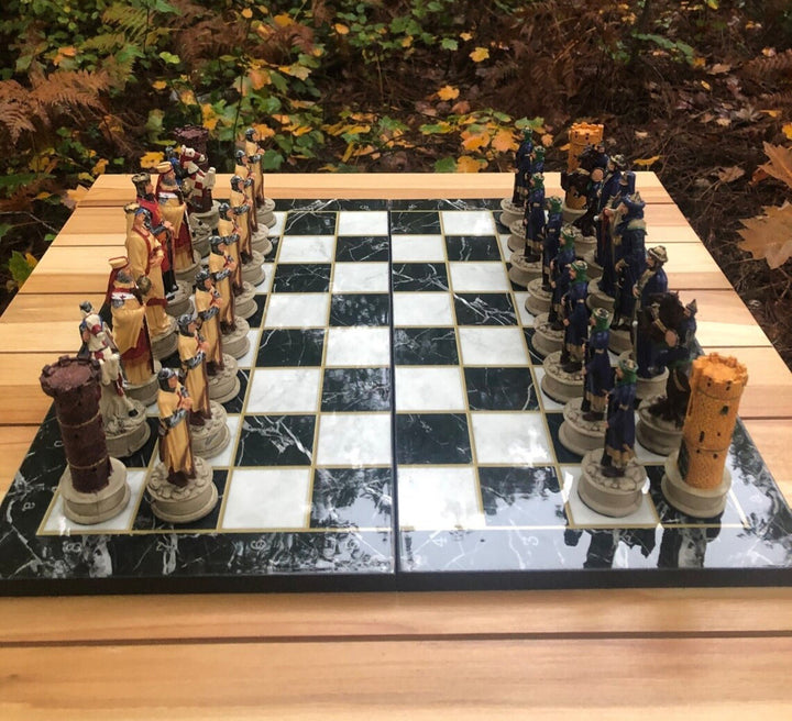 Luxury Historical Chess Sets for Adults Handmade Arabs Crusaders Chess Pieces Hand Carved Marble Wooden Chess Board Image 6