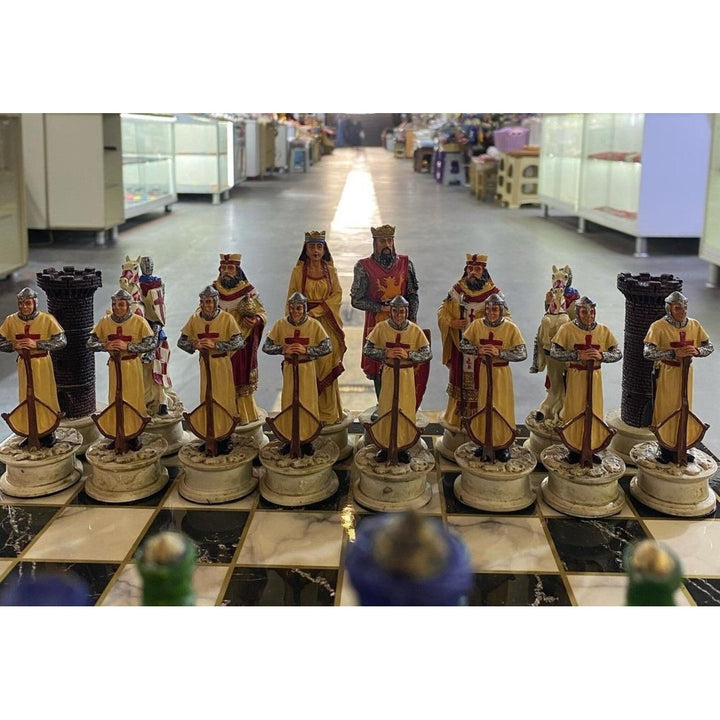 Luxury Historical Chess Sets for Adults Handmade Crusaders Chess Pieces Hand Carved Marble Wooden Chess Board Gifts Image 6