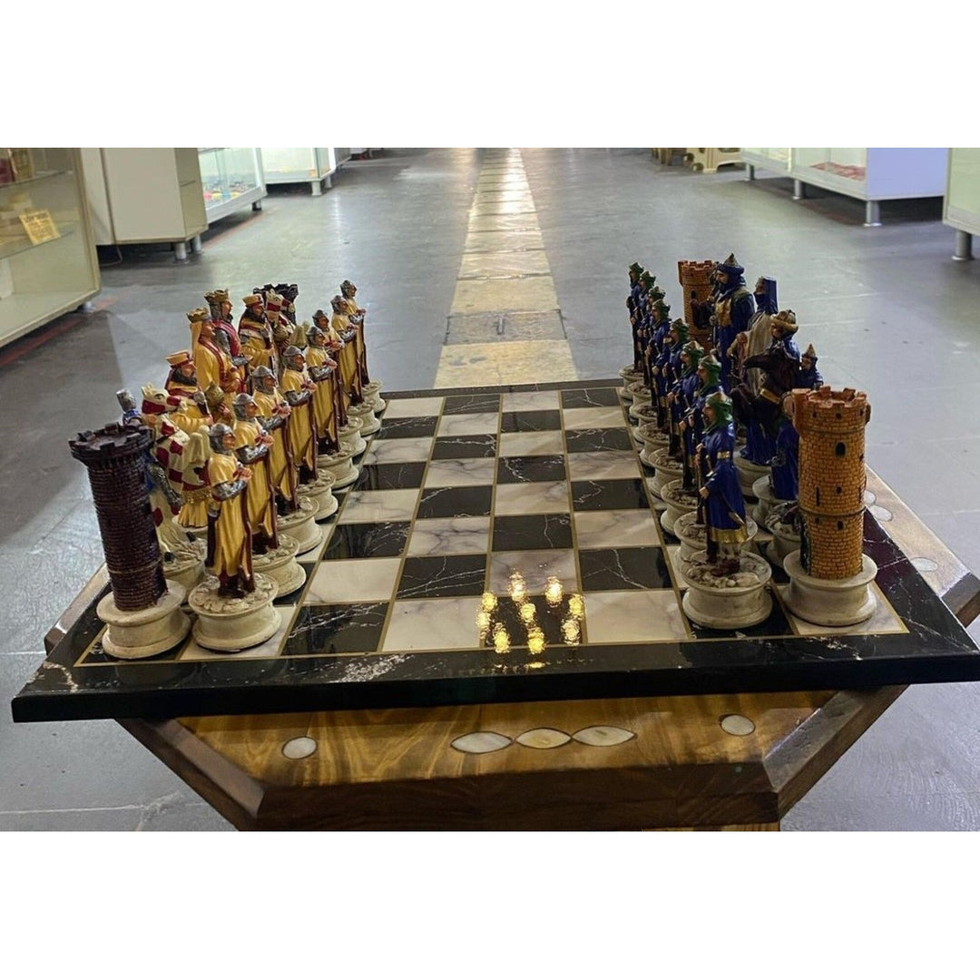 Luxury Historical Chess Sets for Adults Handmade Crusaders Chess Pieces Hand Carved Marble Wooden Chess Board Gifts Image 8