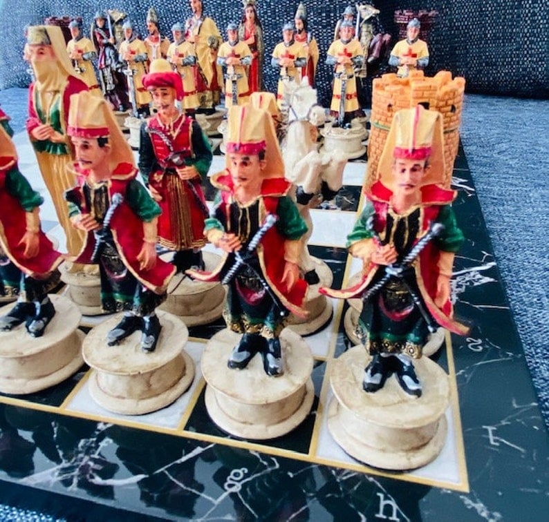 Historical Chess Sets for Adults Handmade Arabs Crusaders Chess Pieces Hand Carved Marble Wooden Chess Board Gifts Ideas Image 2