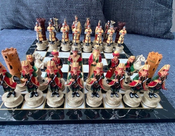 Historical Chess Sets for Adults Handmade Arabs Crusaders Chess Pieces Hand Carved Marble Wooden Chess Board Gifts Ideas Image 3