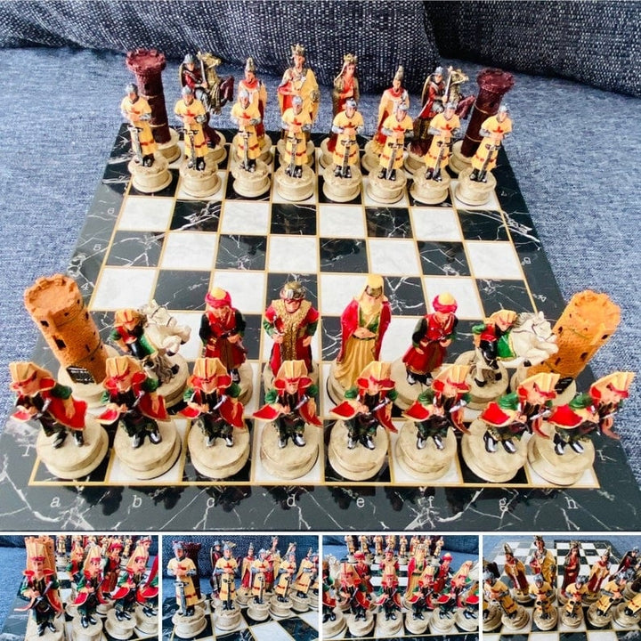 Historical Chess Sets for Adults Handmade Arabs Crusaders Chess Pieces Hand Carved Marble Wooden Chess Board Gifts Ideas Image 4