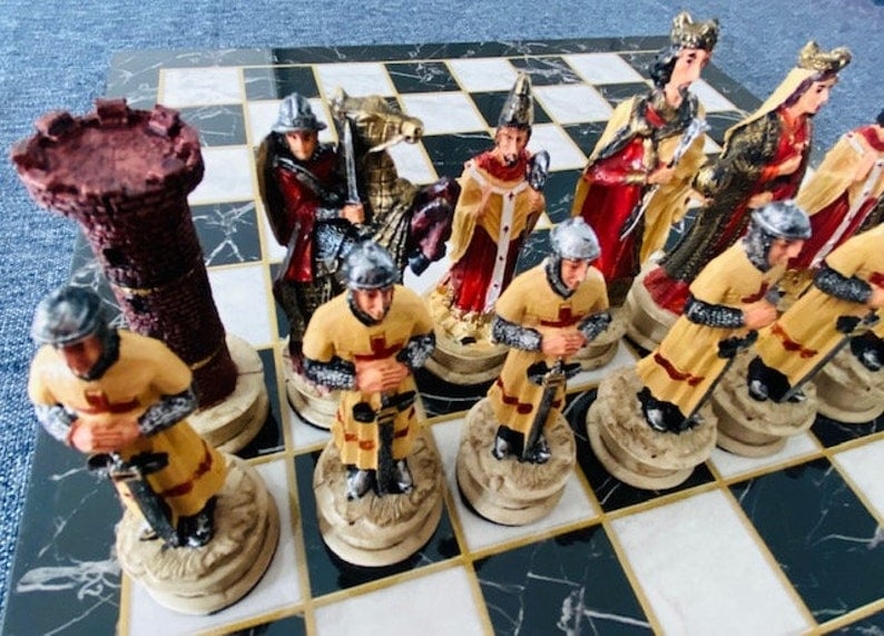 Historical Chess Sets for Adults Handmade Arabs Crusaders Chess Pieces Hand Carved Marble Wooden Chess Board Gifts Ideas Image 6