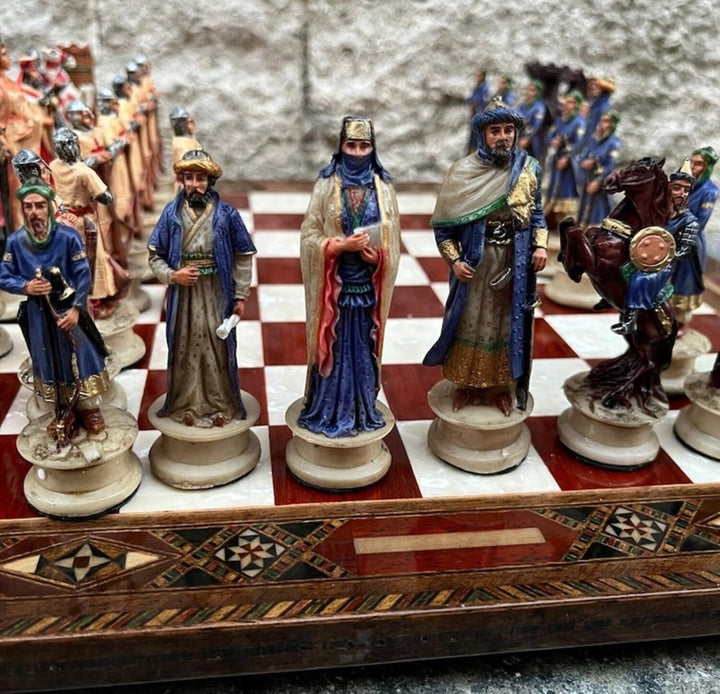 Luxury Chess Sets for Adults Historical Crusaders Hand Painted Chess Pieces Hand Carved Inlaid Solid Wooden Chess Board Image 4