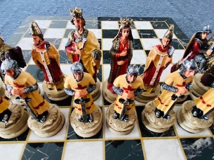 Historical Chess Sets for Adults Handmade Arabs Crusaders Chess Pieces Hand Carved Marble Wooden Chess Board Gifts Ideas Image 7