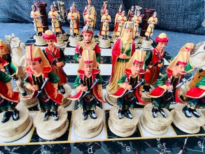 Historical Chess Sets for Adults Handmade Arabs Crusaders Chess Pieces Hand Carved Marble Wooden Chess Board Gifts Ideas Image 8