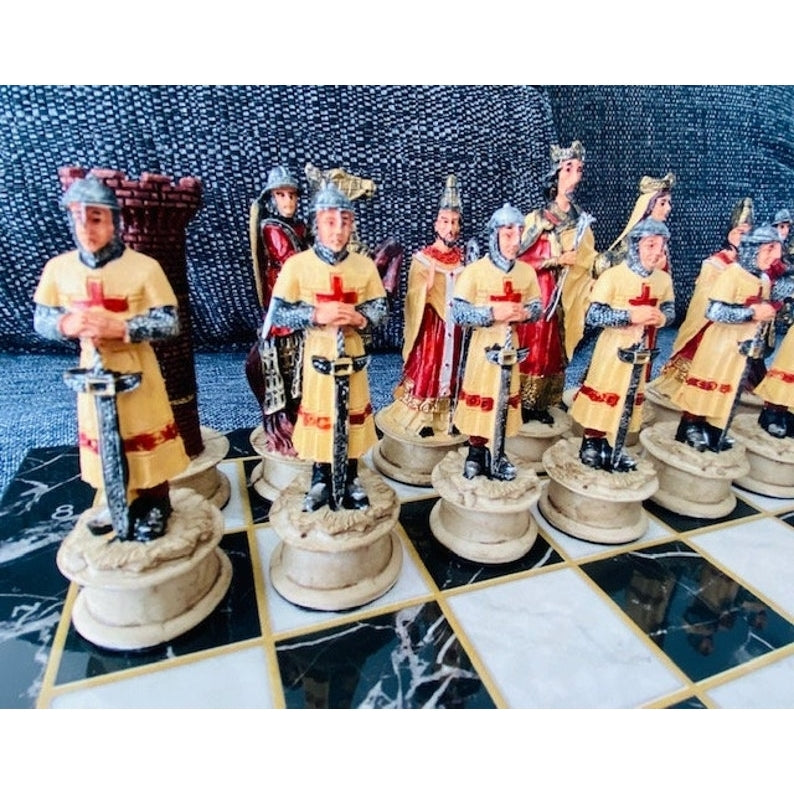 Historical Chess Sets for Adults Handmade Arabs Crusaders Chess Pieces Hand Carved Marble Wooden Chess Board Gifts Ideas Image 10