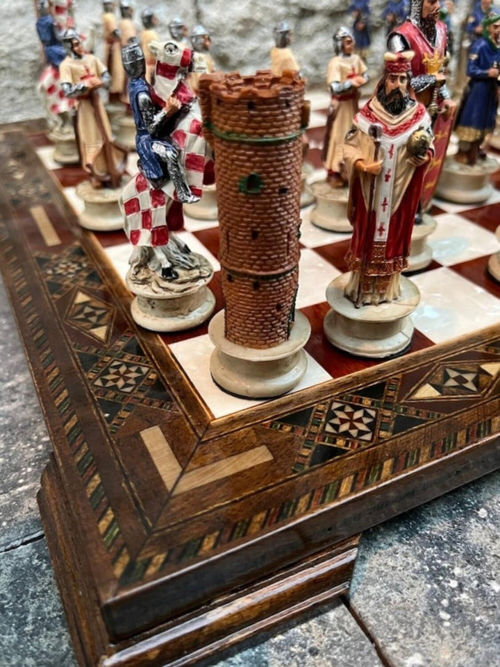 Luxury Chess Sets for Adults Historical Crusaders Hand Painted Chess Pieces Hand Carved Inlaid Solid Wooden Chess Board Image 6