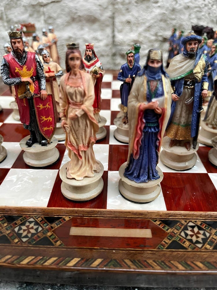 Luxury Chess Sets for Adults Historical Crusaders Hand Painted Chess Pieces Hand Carved Inlaid Solid Wooden Chess Board Image 7