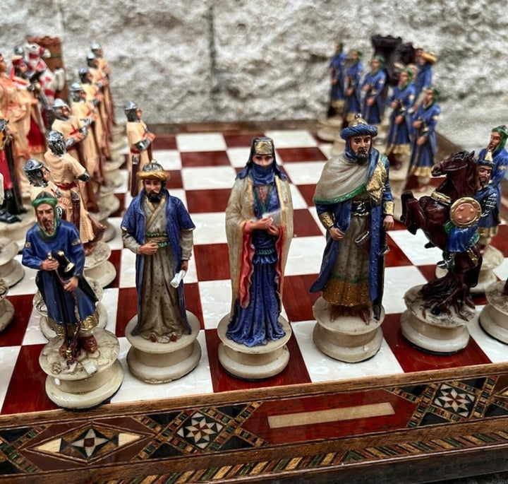 Luxury Chess Sets for Adults Historical Crusaders Hand Painted Chess Pieces Hand Carved Inlaid Solid Wooden Chess Board Image 8