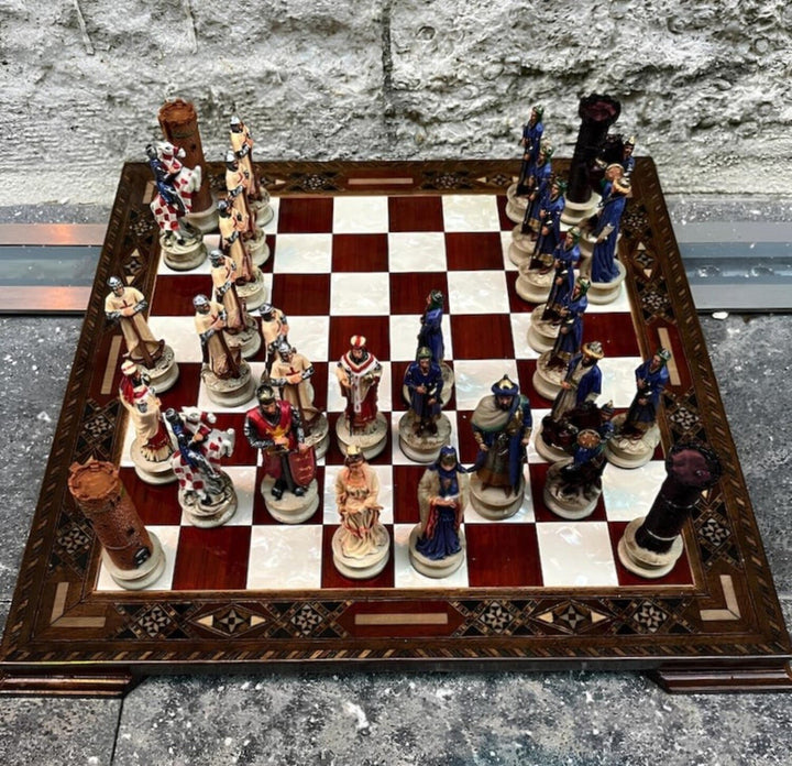 Luxury Chess Sets for Adults Historical Crusaders Hand Painted Chess Pieces Hand Carved Inlaid Solid Wooden Chess Board Image 9