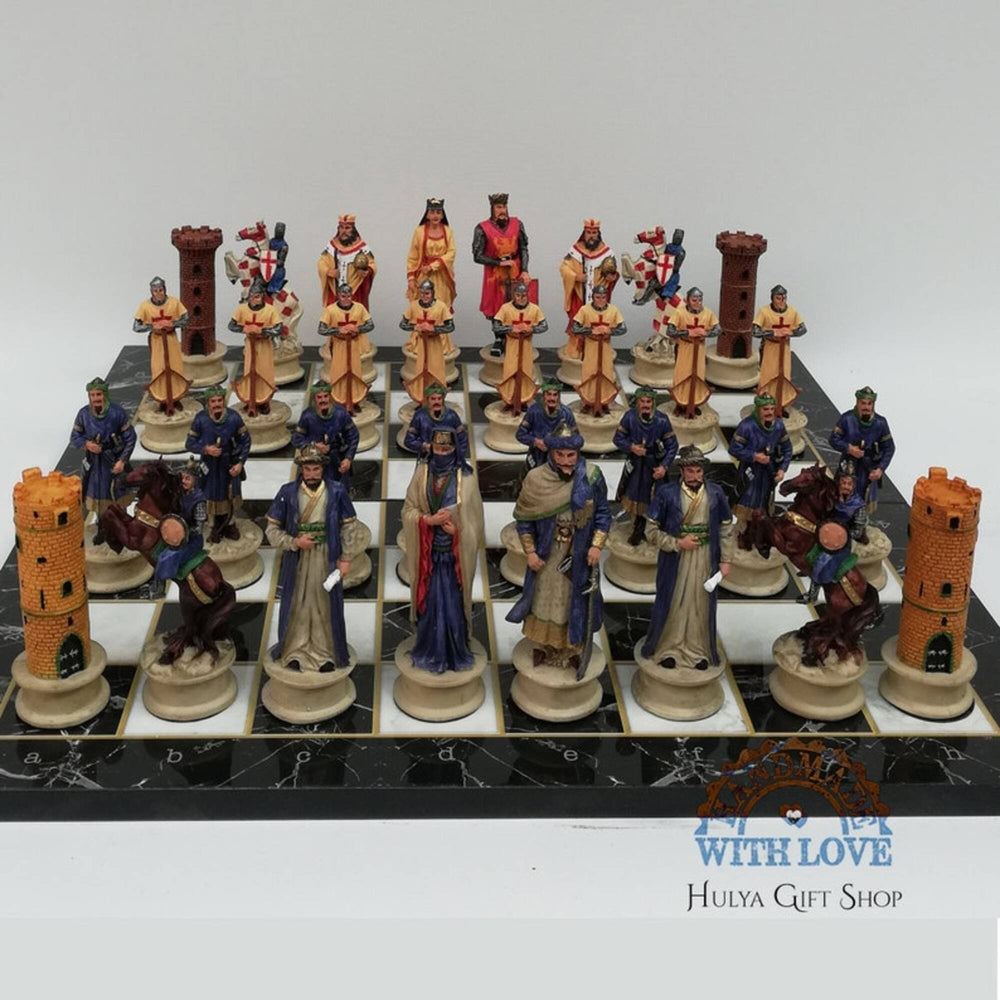 Historical Chess Sets for Adults Handmade Arabs Crusaders Chess Pieces Hand Carved Marble Wooden Chess Board Gifts Ideas Image 2