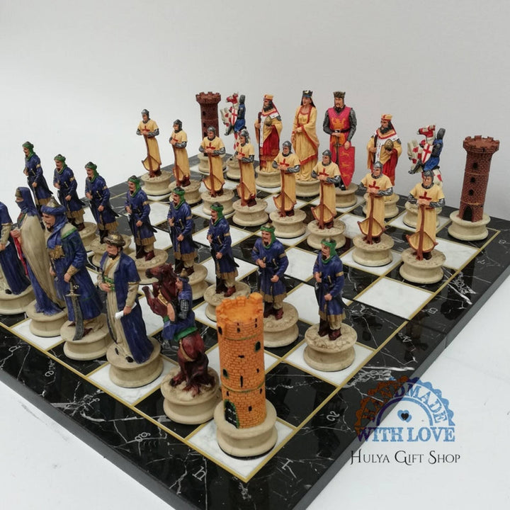 Historical Chess Sets for Adults Handmade Arabs Crusaders Chess Pieces Hand Carved Marble Wooden Chess Board Gifts Ideas Image 4