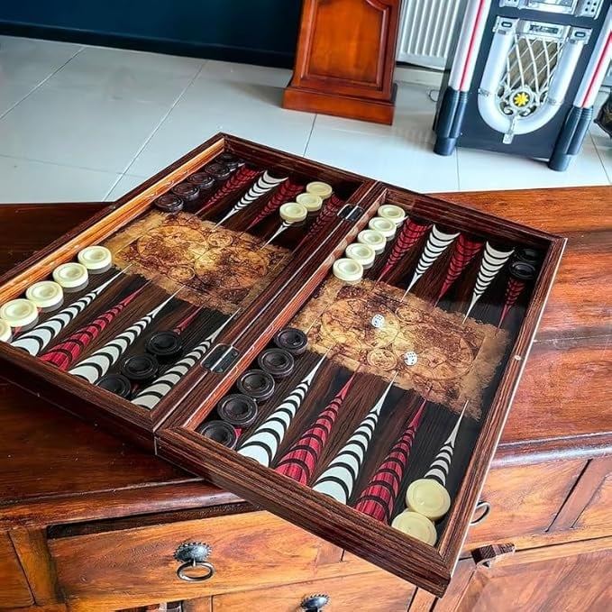 20"inch Backgammon Sets for Adults World Map X Large Wooden Game Board Handmade Game Set Gifts Idea Image 2