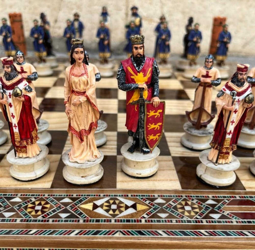 Luxury Chess Sets Historical Crusaders Hand Painted Chessmen Hand Carved Inlaid Solid Wooden Chess Board Chess Gifts Image 2