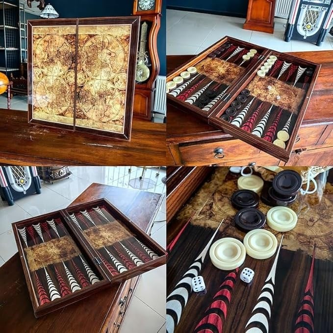 20"inch Backgammon Sets for Adults World Map X Large Wooden Game Board Handmade Game Set Gifts Idea Image 4